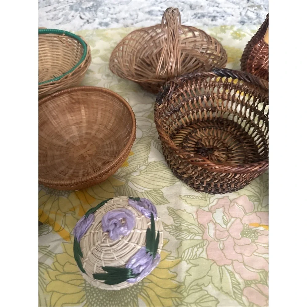 Assortment Of Small Wicker Baskets & Mini Flower Arrangements